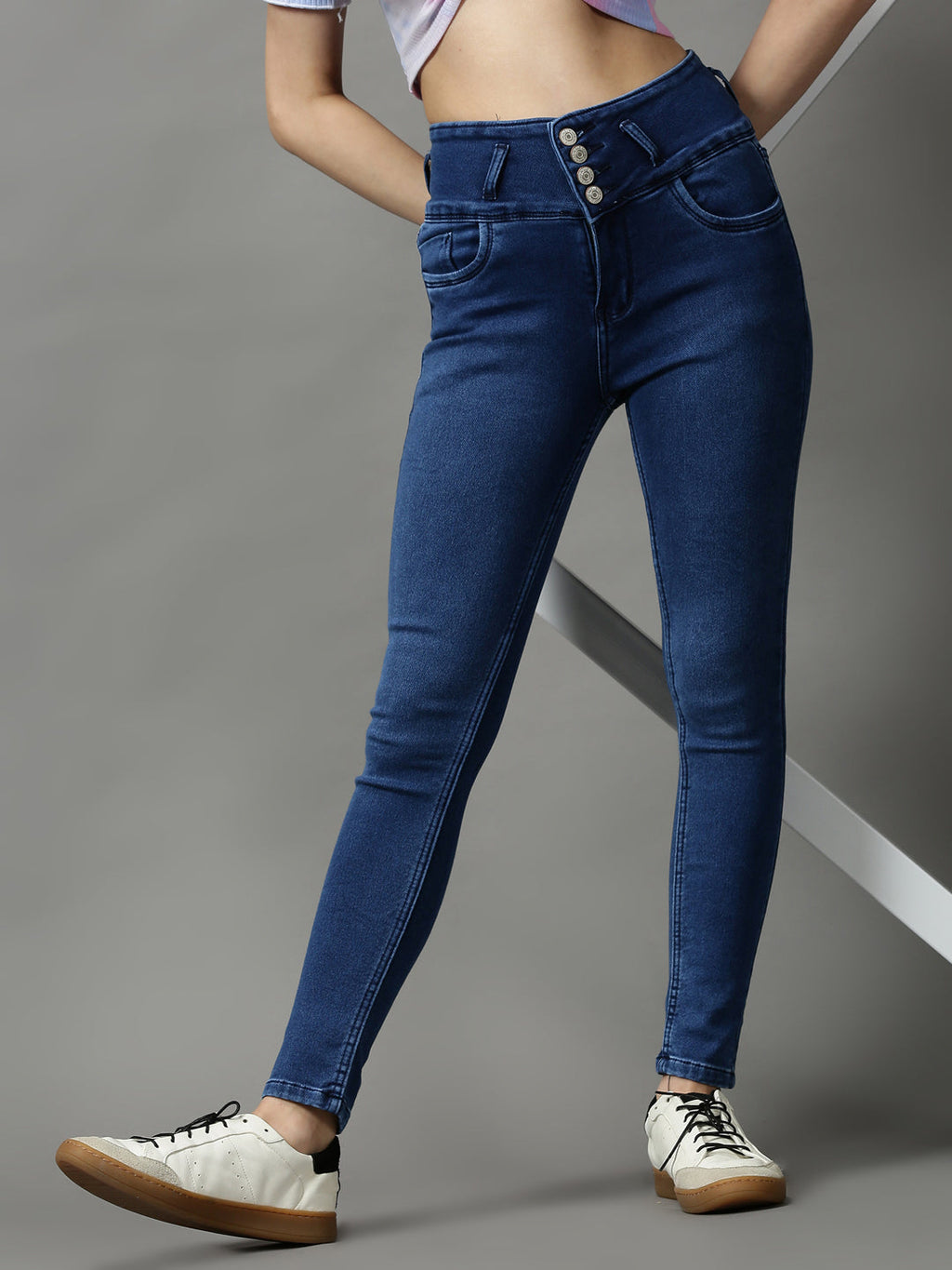 Women's Blue Skinny Fit Clean Look Stretchable Denim Jeans