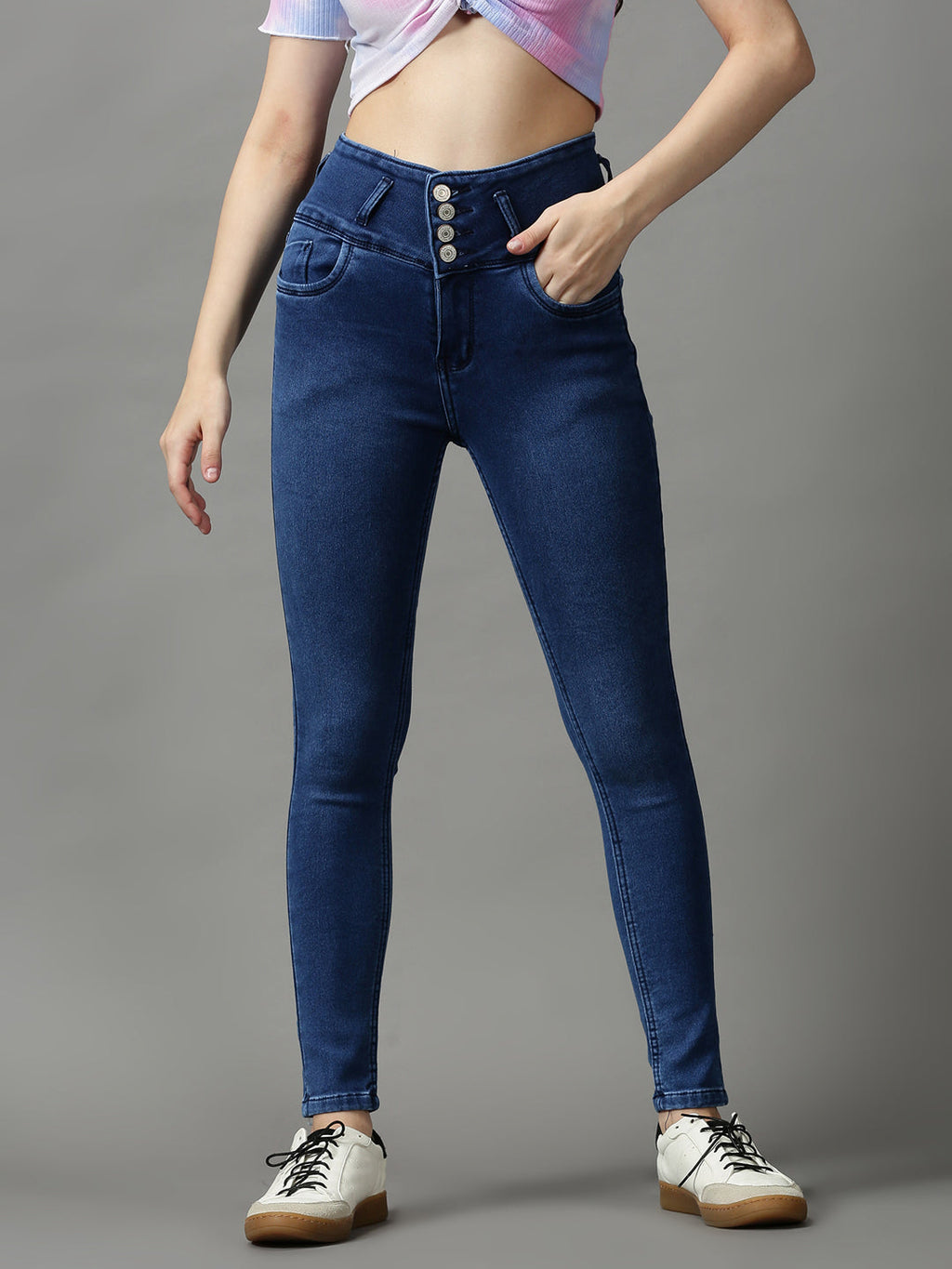 Women's Blue Skinny Fit Clean Look Stretchable Denim Jeans