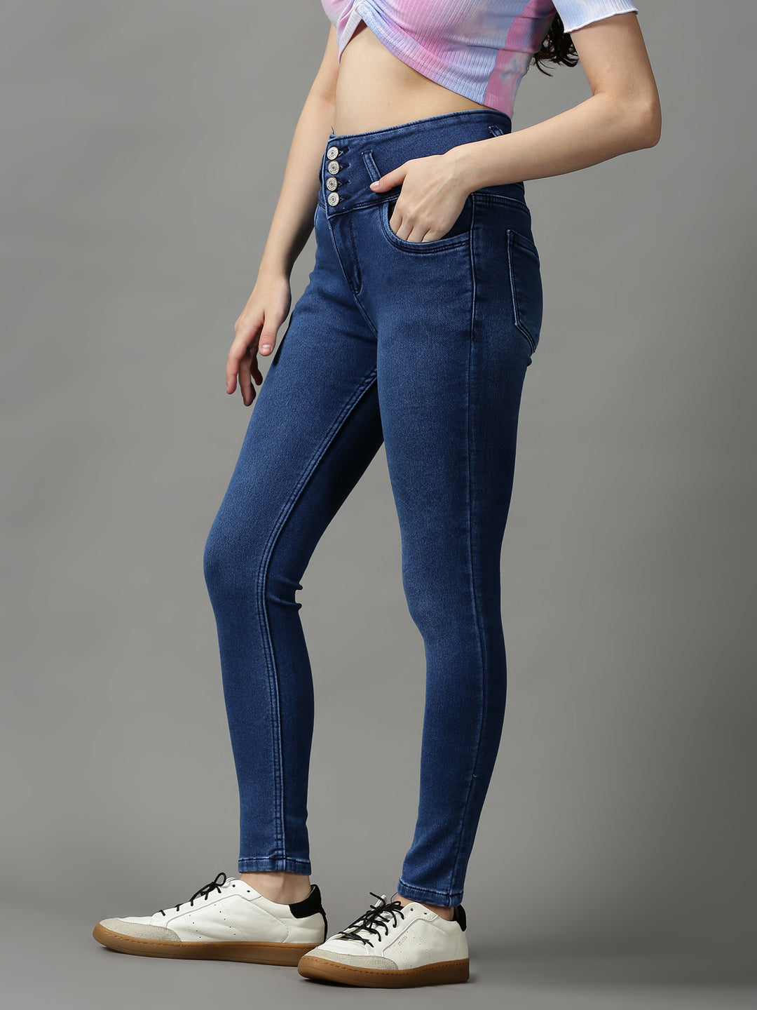 Women's Blue Skinny Fit Clean Look Stretchable Denim Jeans