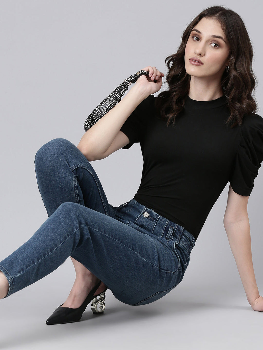 Women's Navy Blue Mom Fit Acid Wash Cropped Denim Jeans