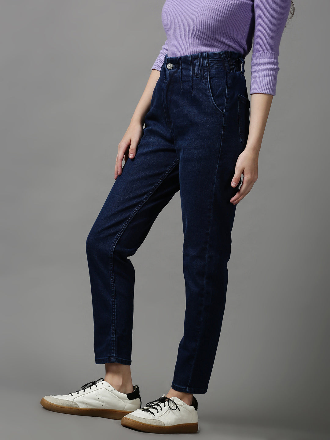 Women's Navy Blue Boyfriend Fit Stretchable Denim Jeans