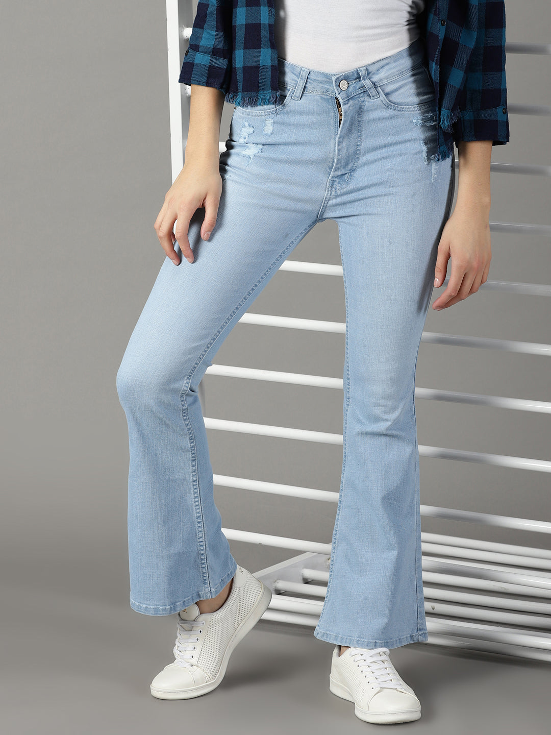 Women's Blue Bootcut High-Rise Stretchable Jeans