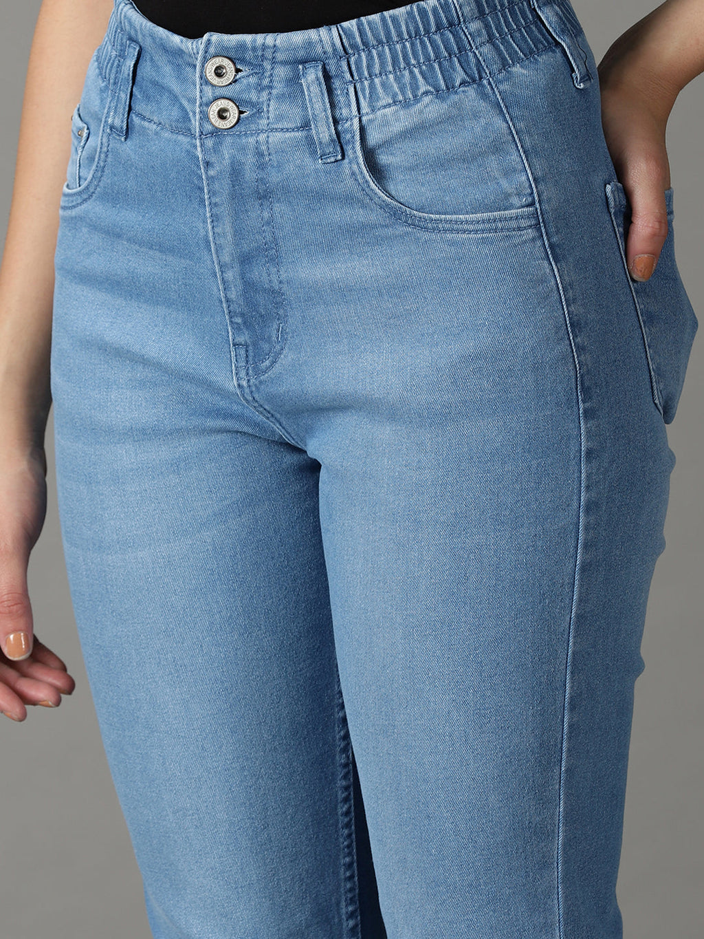 Women's Blue Boyfriend Fit High-Rise Light Fade Stretchable Jeans