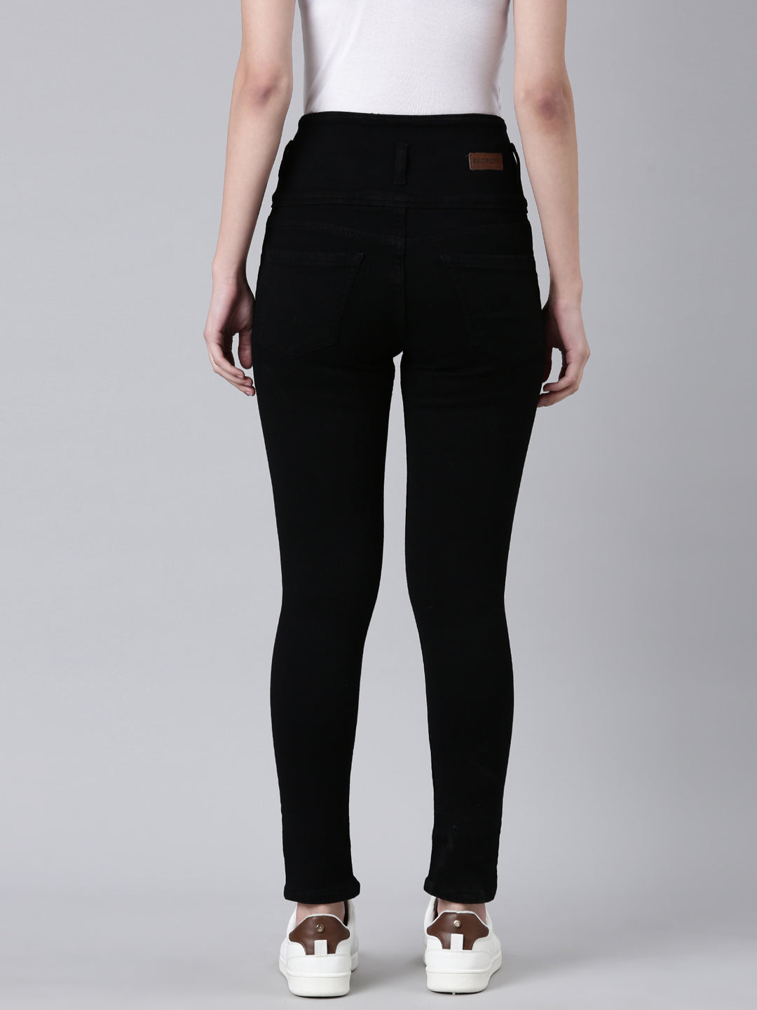 Women's Black Slim Fit Mid-Rise Acid Wash Denim Jeans