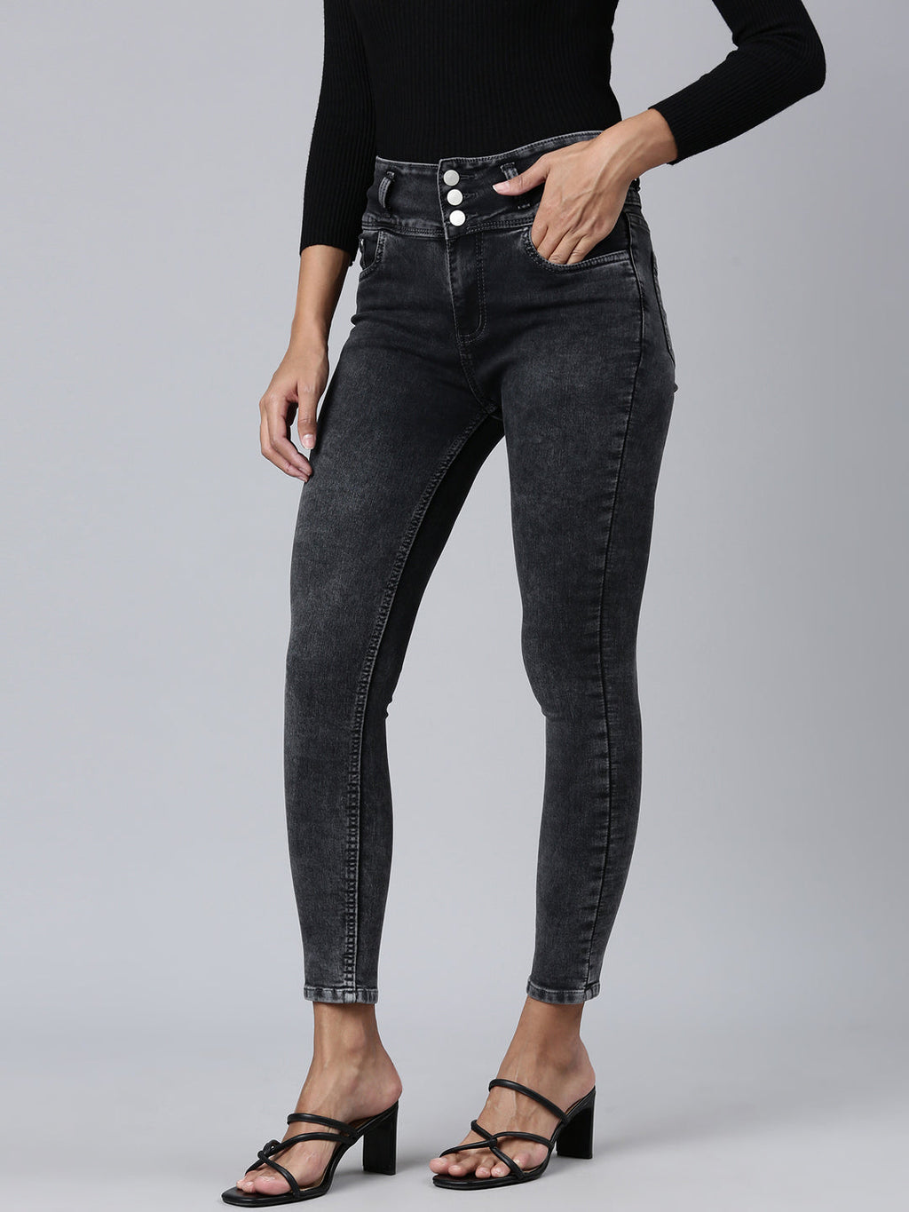Women's Dark Grey Skinny Fit Light Fade Denim Jeans