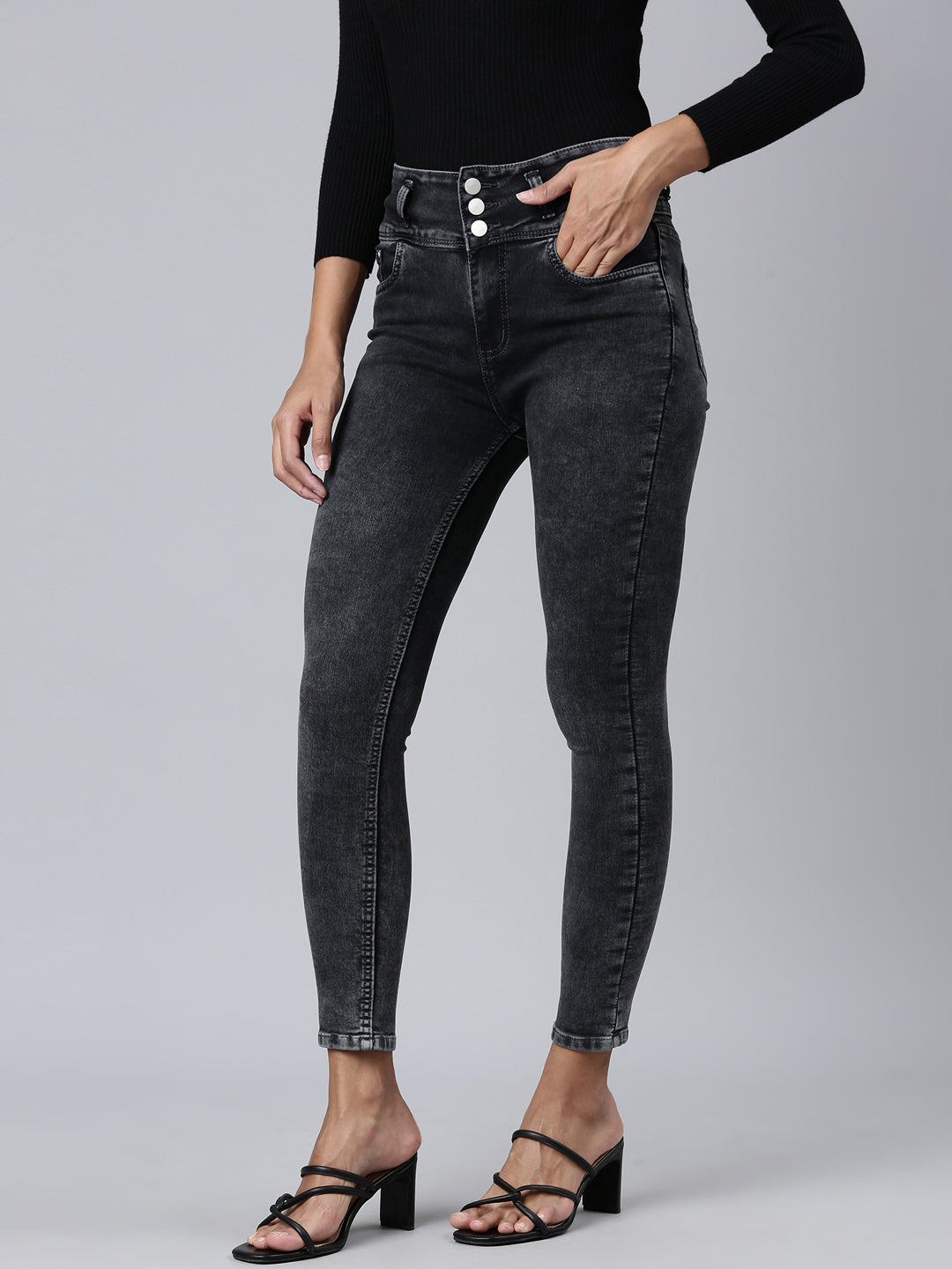 Women's Dark Grey Skinny Fit Light Fade Denim Jeans