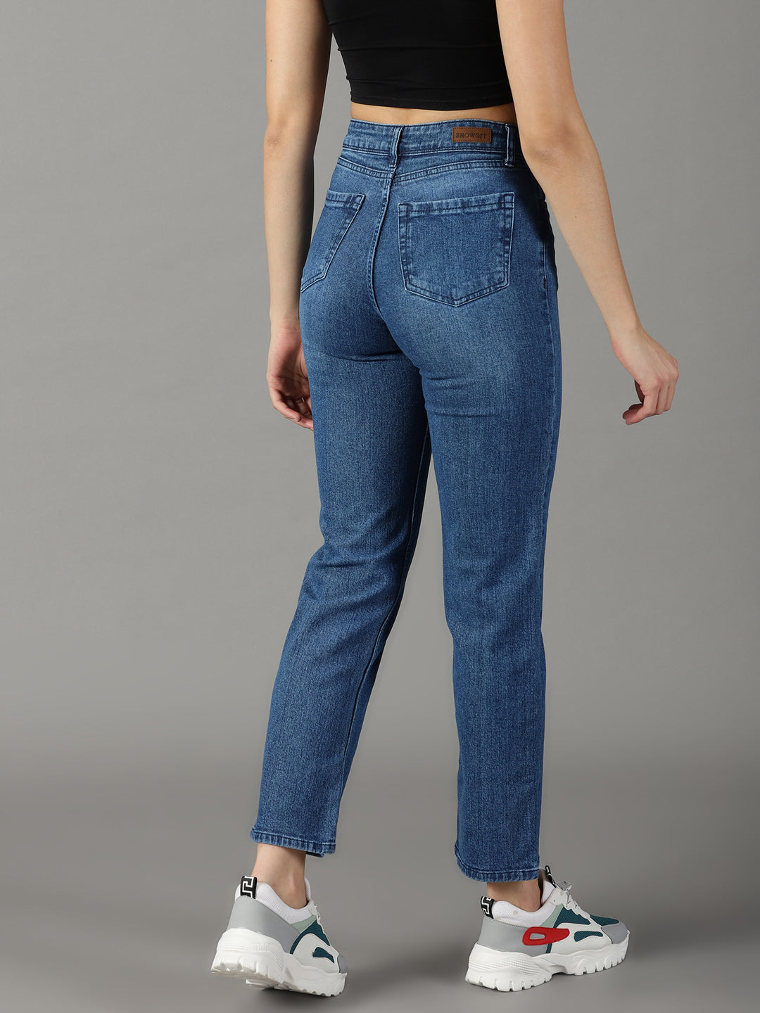 Women's Blue Straight Fit Light Fade Stretchable Cotton Jeans