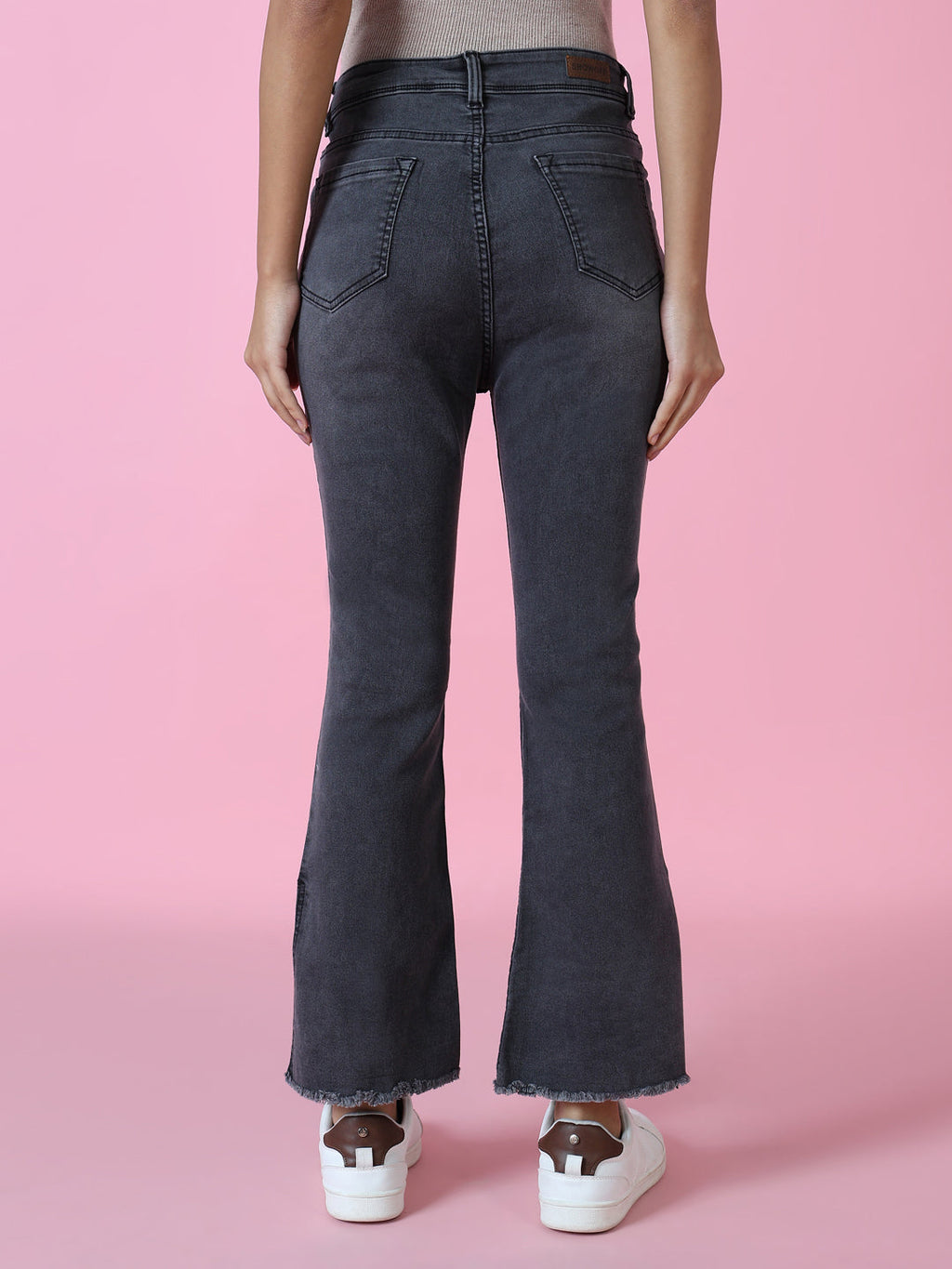 Women's Grey Flared Fit Acid Wash Crinkle Denim Jeans