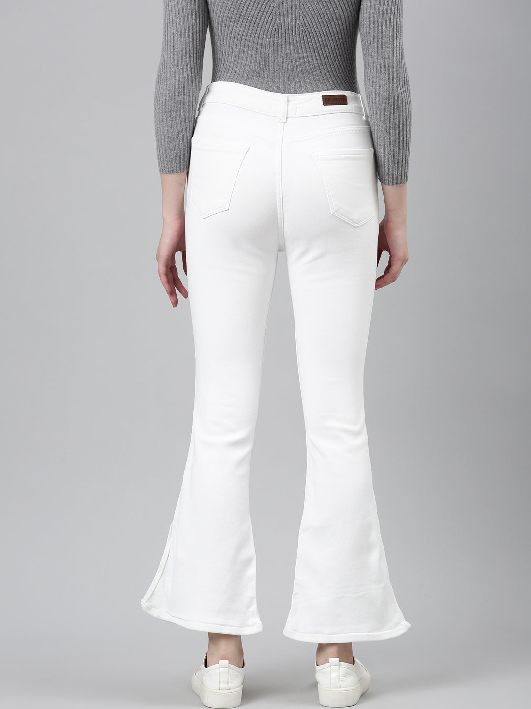 Women's White High-Rise Bootcut Denim Slit Jeans