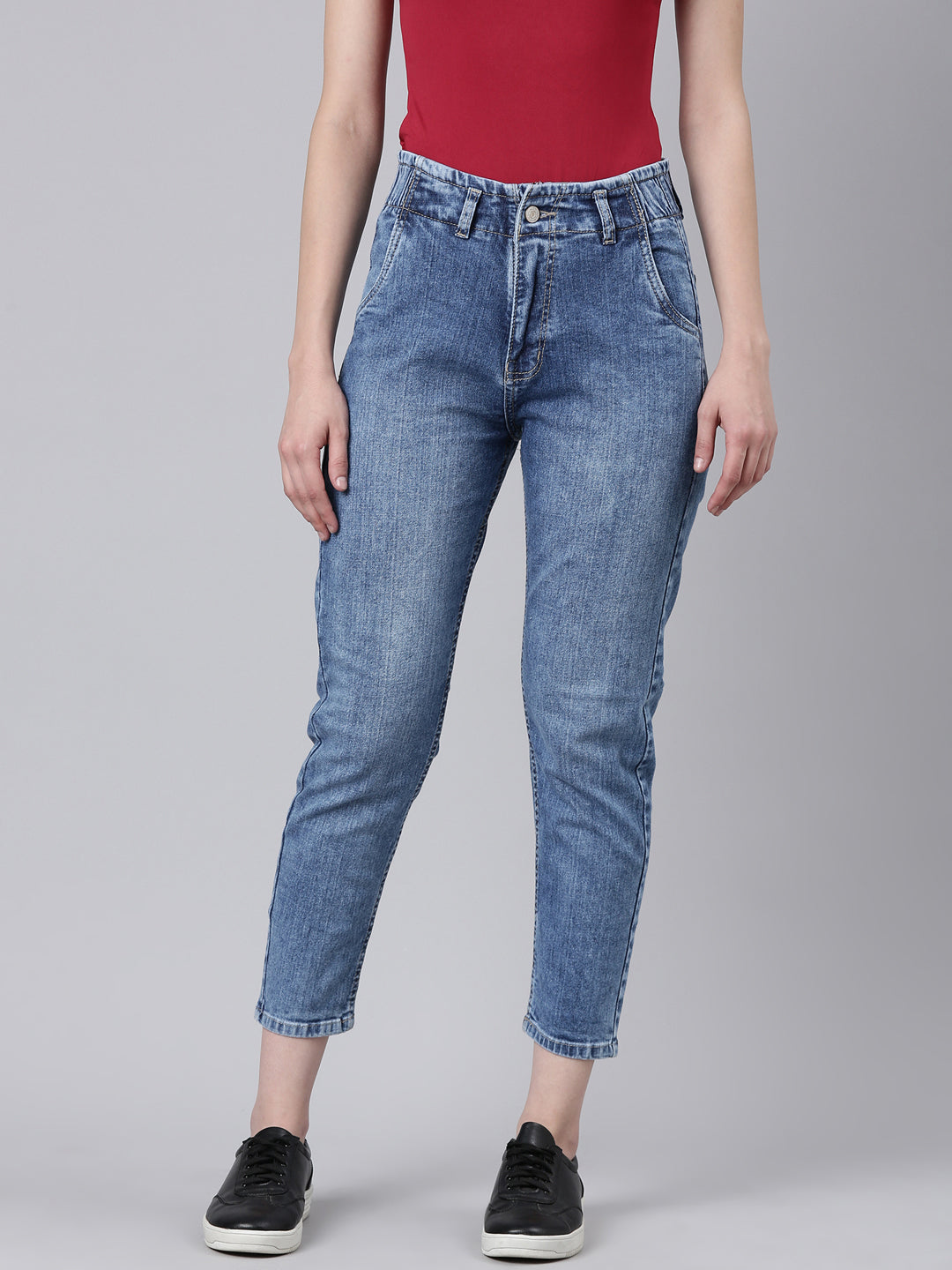 Women's Blue Heavy Fade Acid Wash Mom Fit Denim Jeans