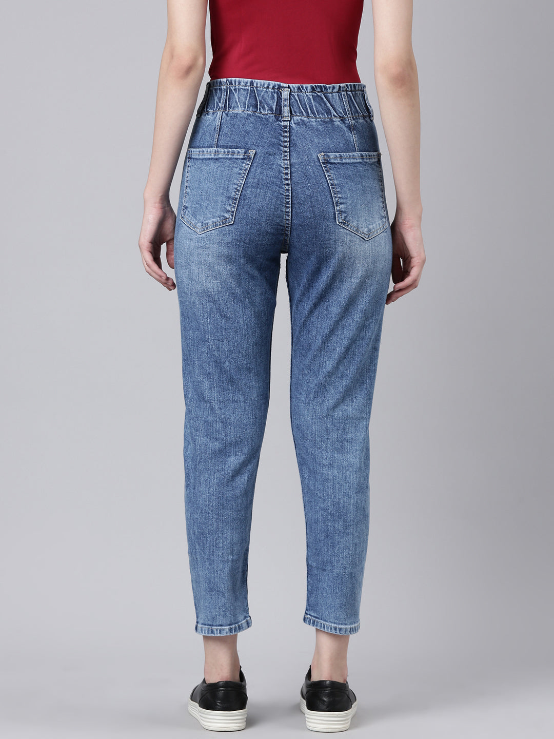 Women's Blue Heavy Fade Acid Wash Mom Fit Denim Jeans