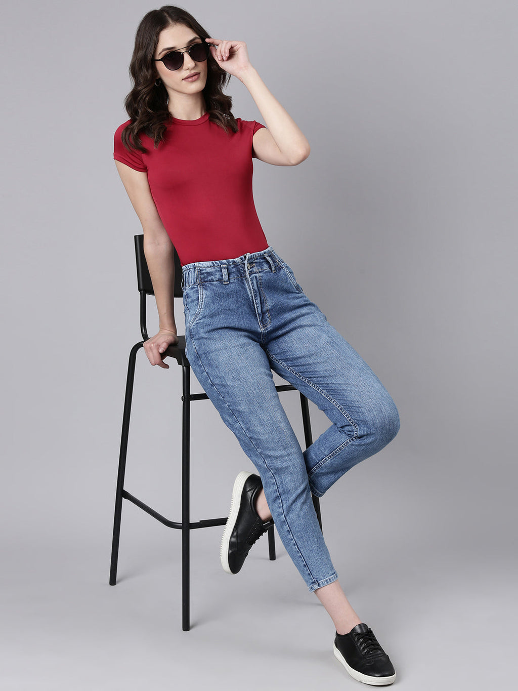 Women's Blue Heavy Fade Acid Wash Mom Fit Denim Jeans