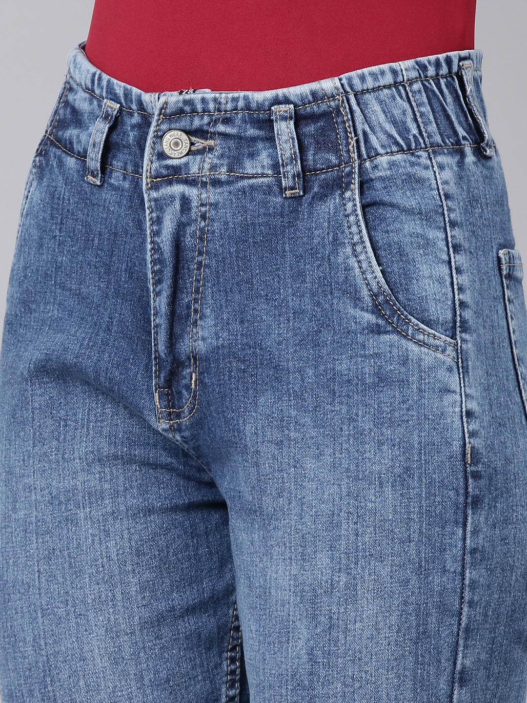 Women's Blue Heavy Fade Acid Wash Mom Fit Denim Jeans