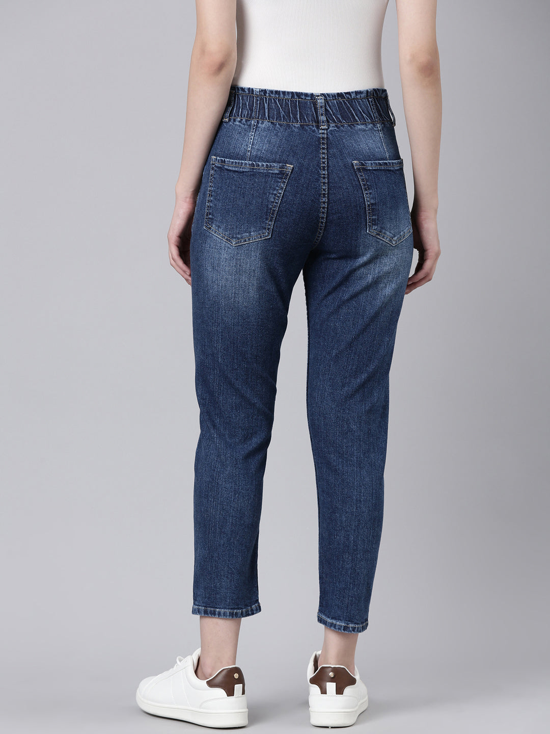 Women's Navy Blue Light Fade Stretchable Mom Fit Denim Jeans