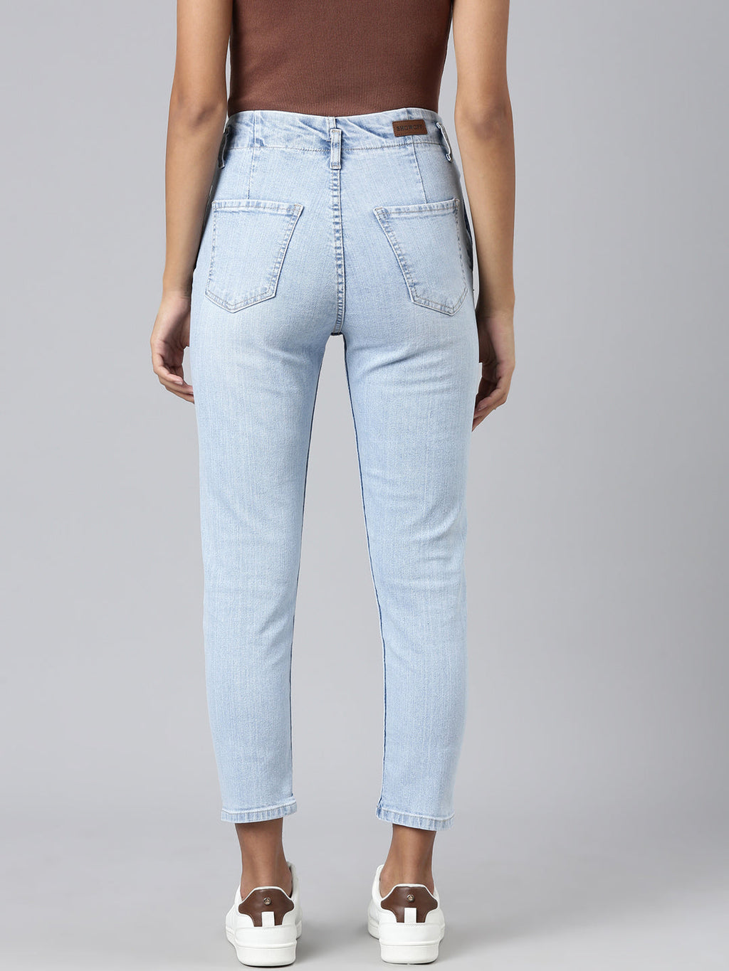 Women's Blue Mom Fit Clean Look Acid Wash Cropped Denim Jeans