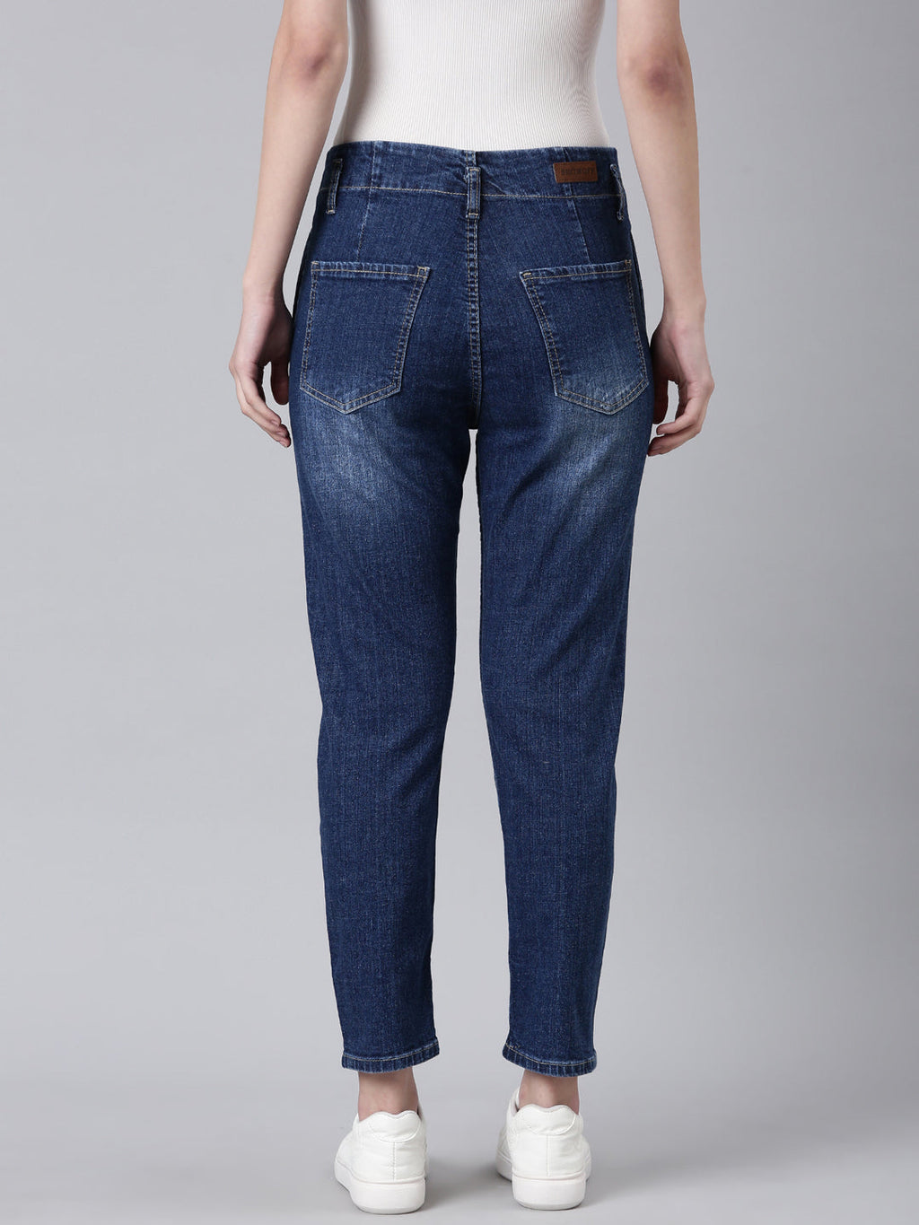 Women's Navy Blue Mom Fit Light Fade Denim Jeans