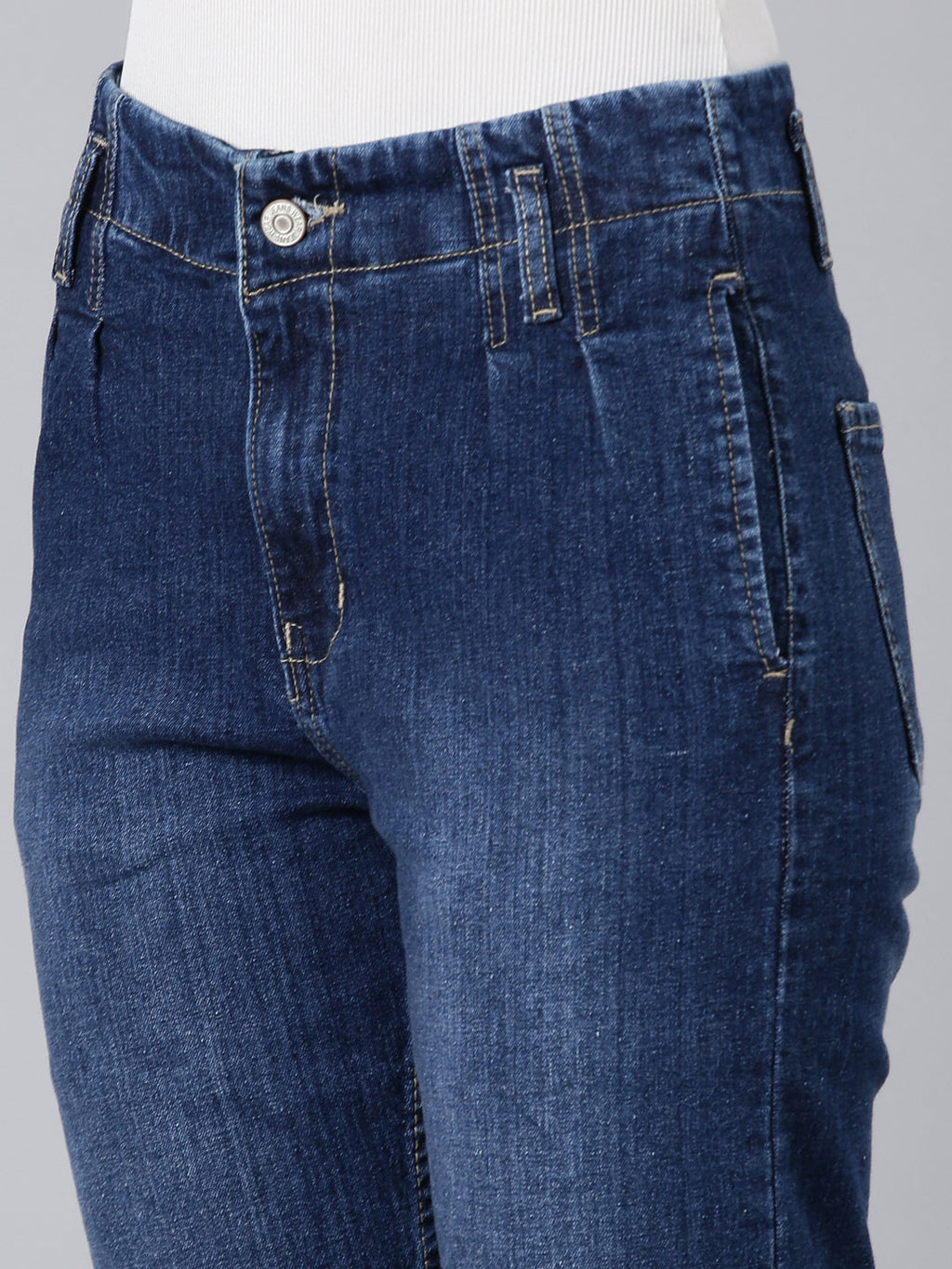 Women's Navy Blue Mom Fit Light Fade Denim Jeans