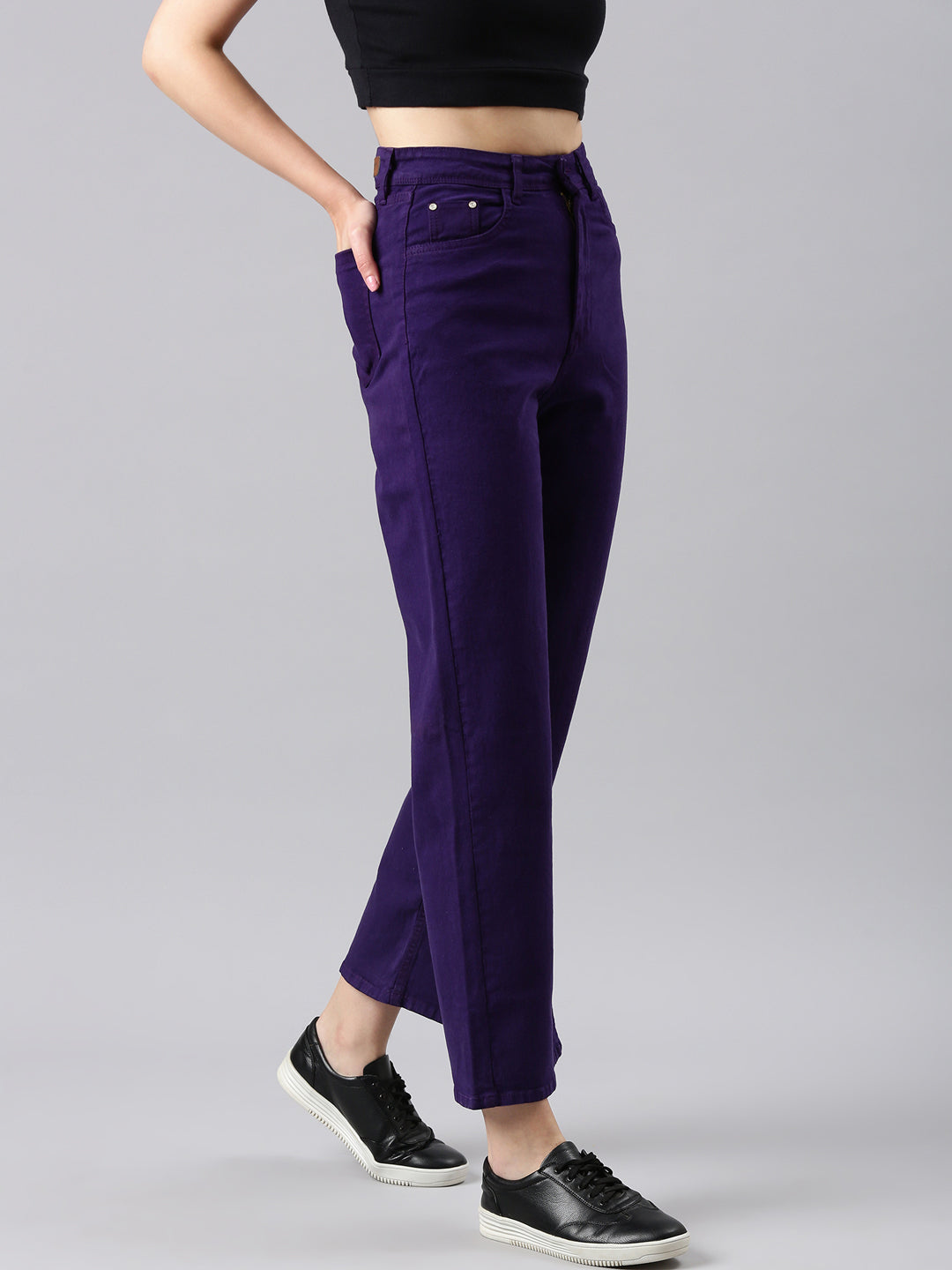 Women's Violet Straight Fit Acid Wash Stretchable Denim Jeans