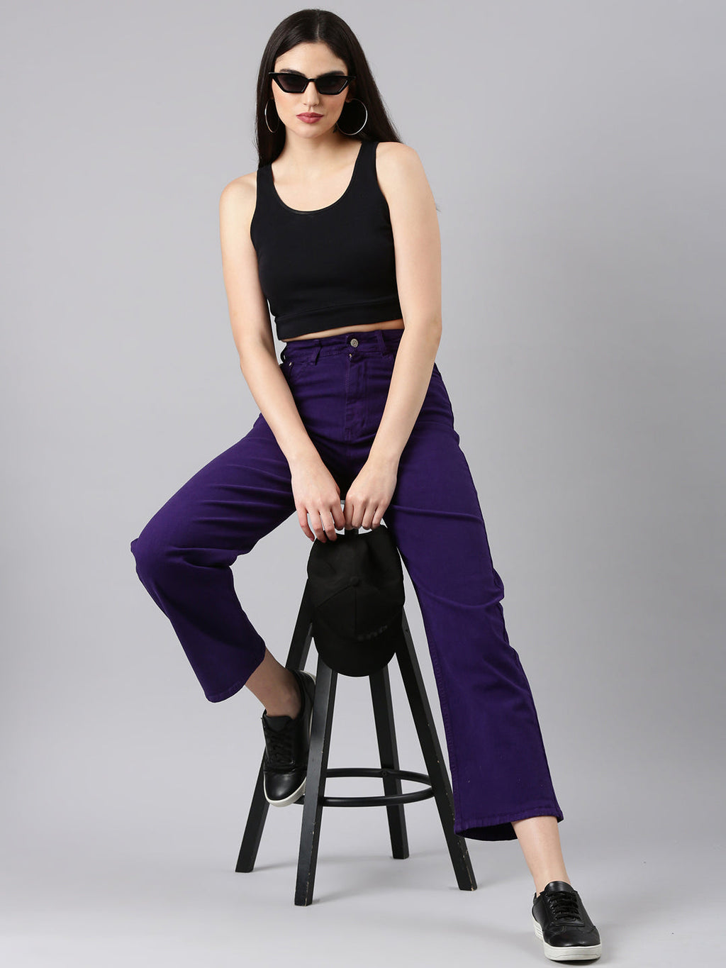 Women's Violet Straight Fit Acid Wash Stretchable Denim Jeans