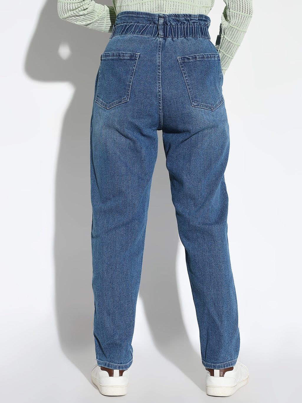 Women's Blue Solid Comfort Light Fade Acid Wash Stretchable Jeans