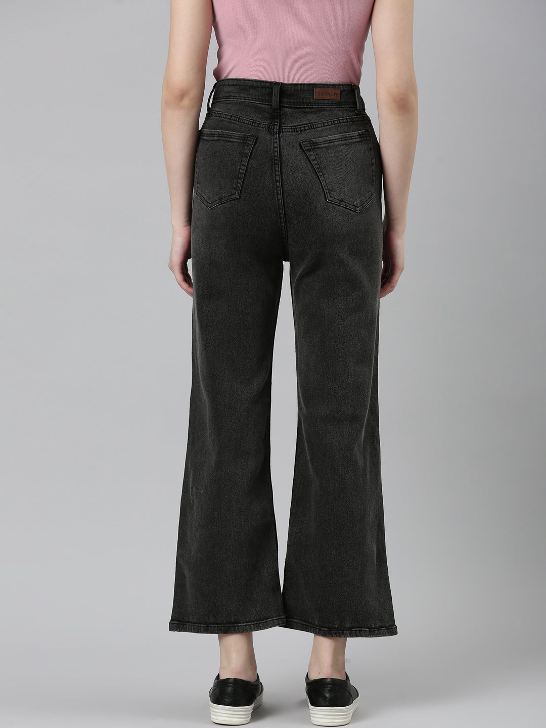 Women's Dark Grey Wide Leg Mid-Rise Cropped Denim Jeans