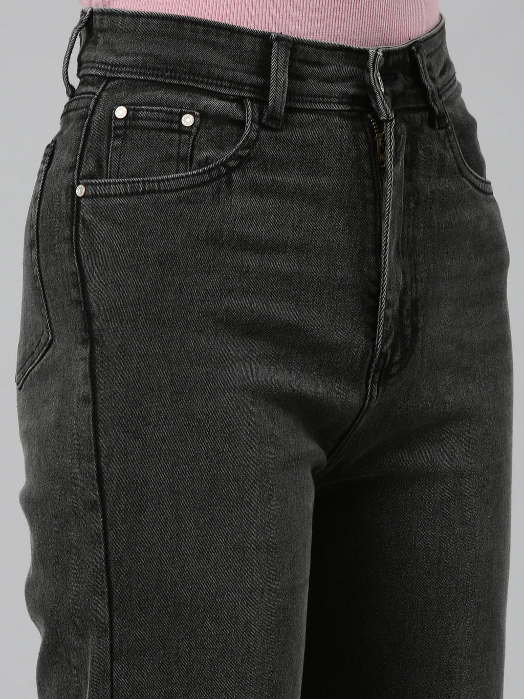 Women's Dark Grey Wide Leg Mid-Rise Cropped Denim Jeans