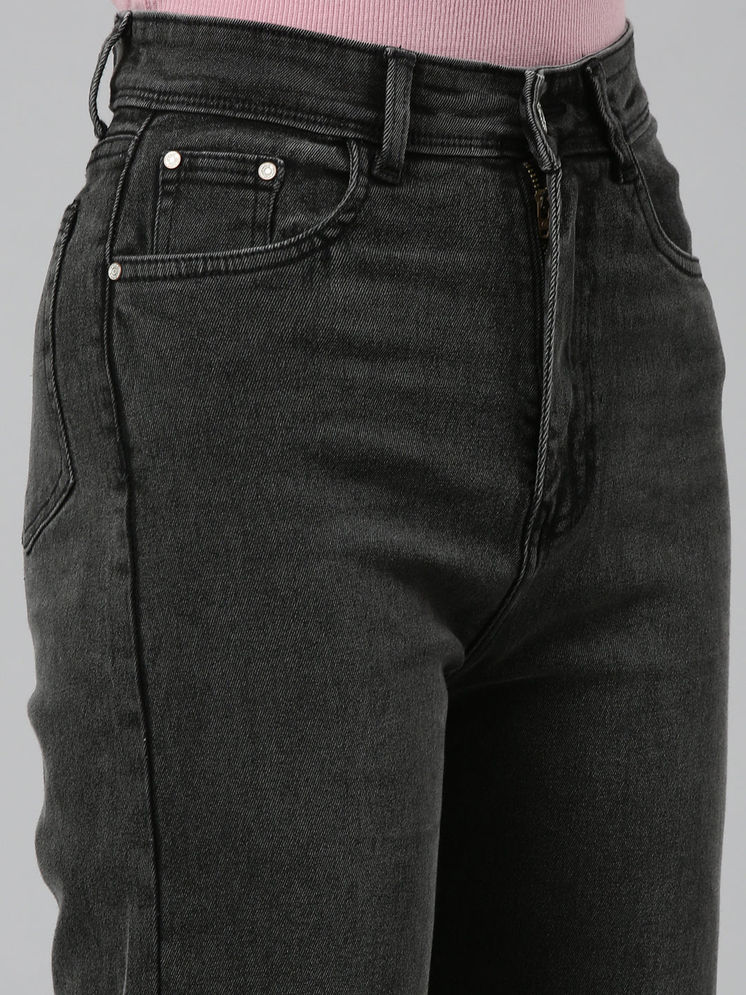 Women's Dark Grey Wide Leg Mid-Rise Cropped Denim Jeans