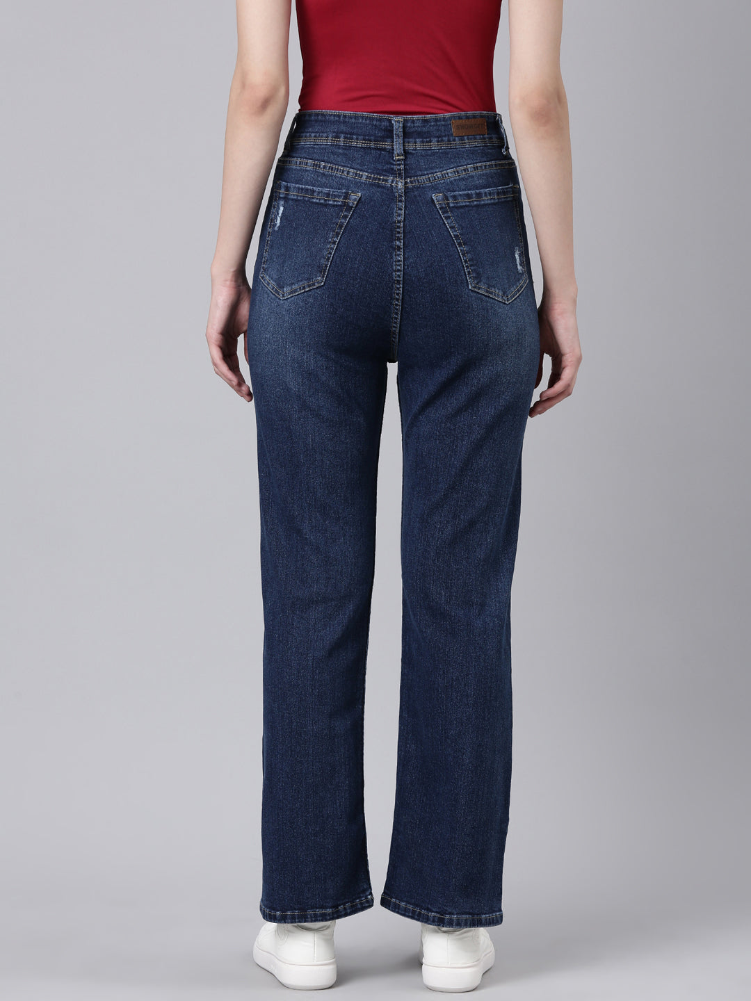 Women's Navy Blue Mid Rise Straight Fit Light Fade Denim Jeans