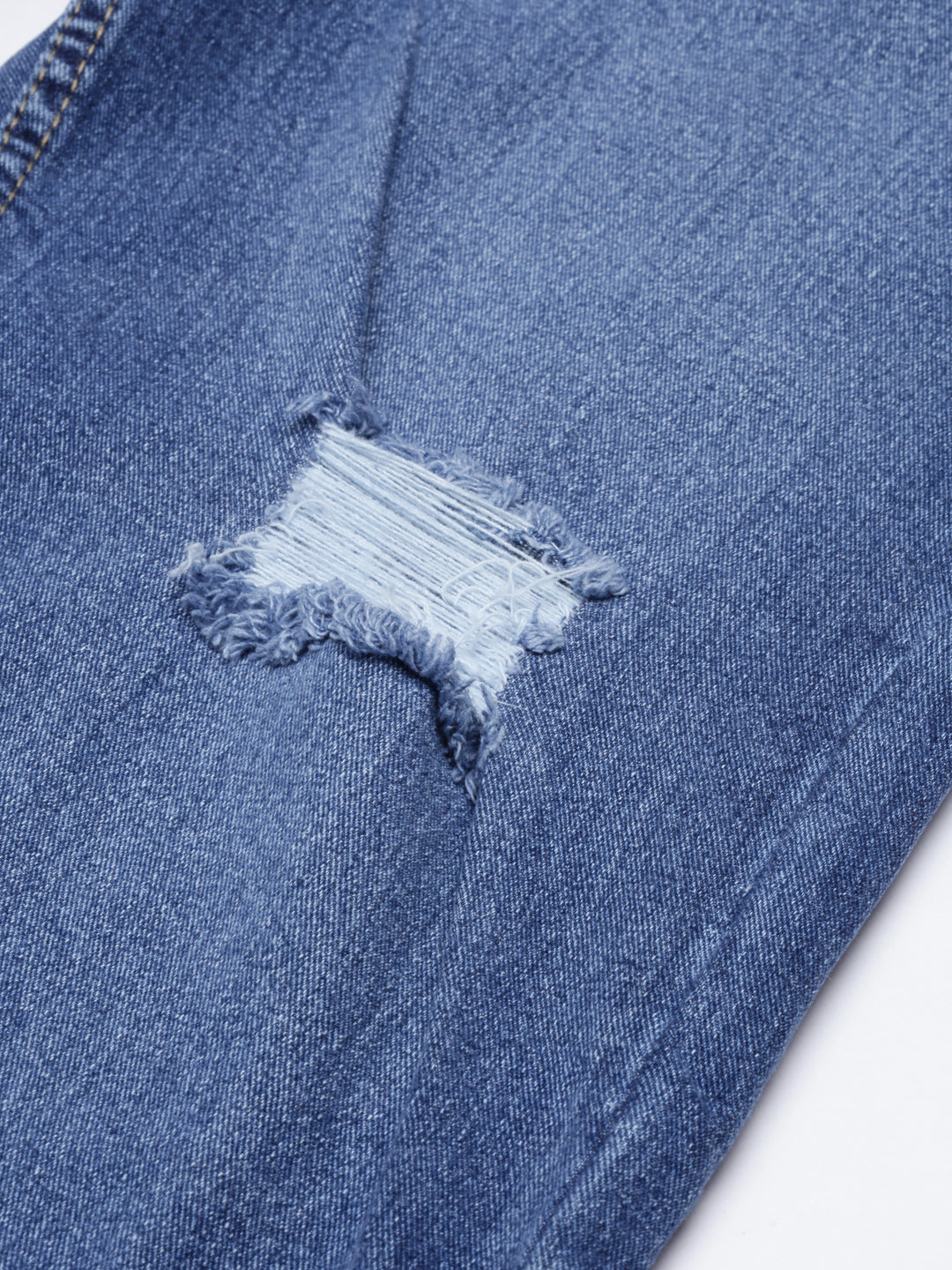 Women's Navy Blue Straight Fit Mildly Distressed Light Fade Denim Jeans