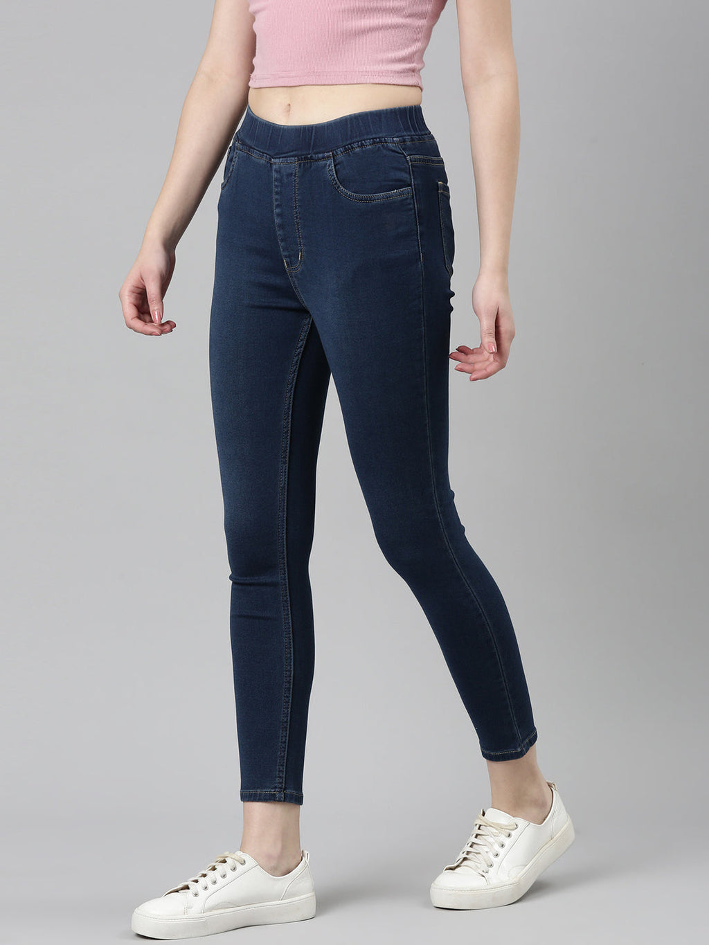 Women's Blue Mid Rise Jean Skinny Fit Clean Look Stretchable Jeans
