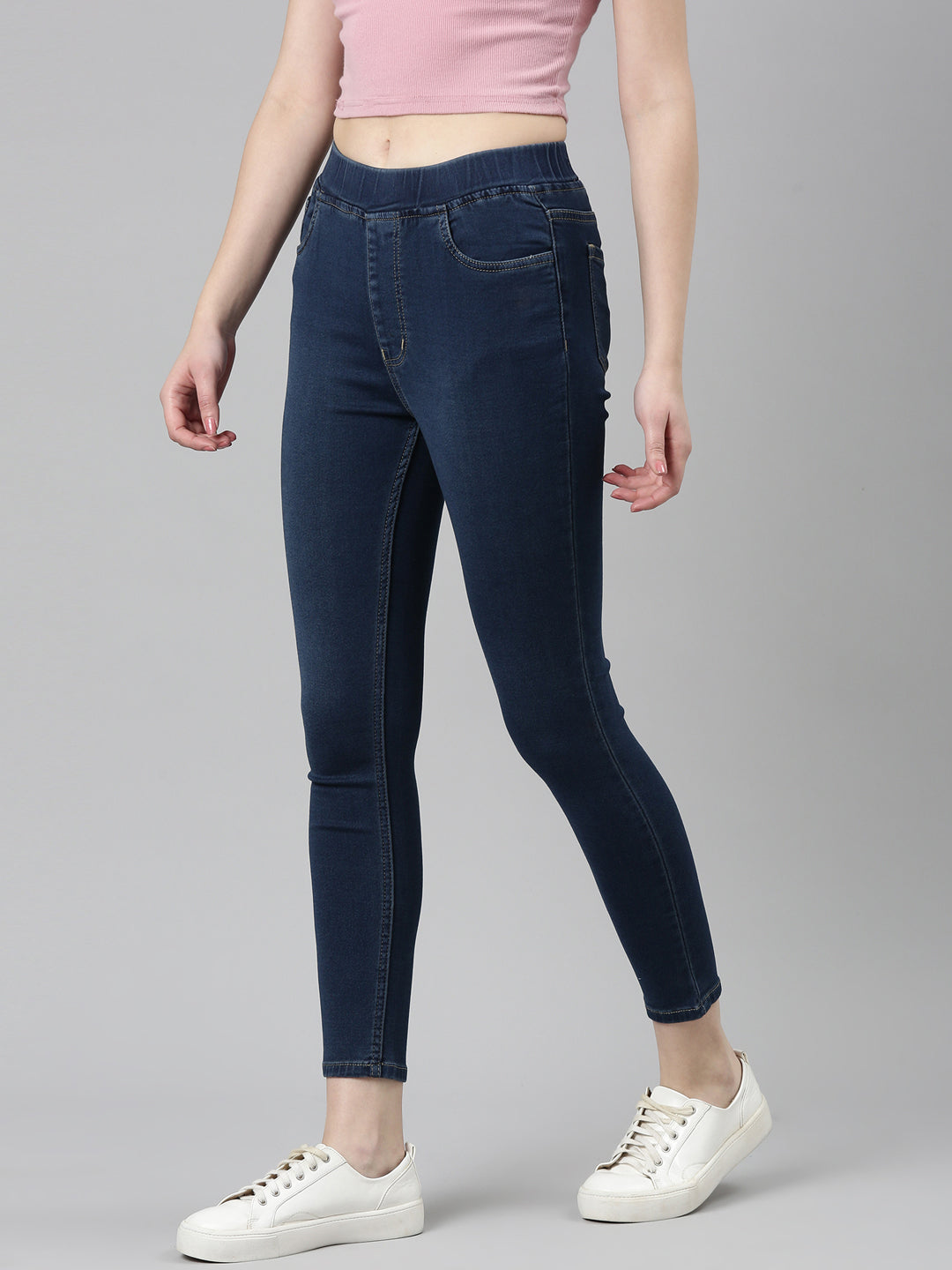 Women's Blue Mid Rise Jean Skinny Fit Clean Look Stretchable Jeans