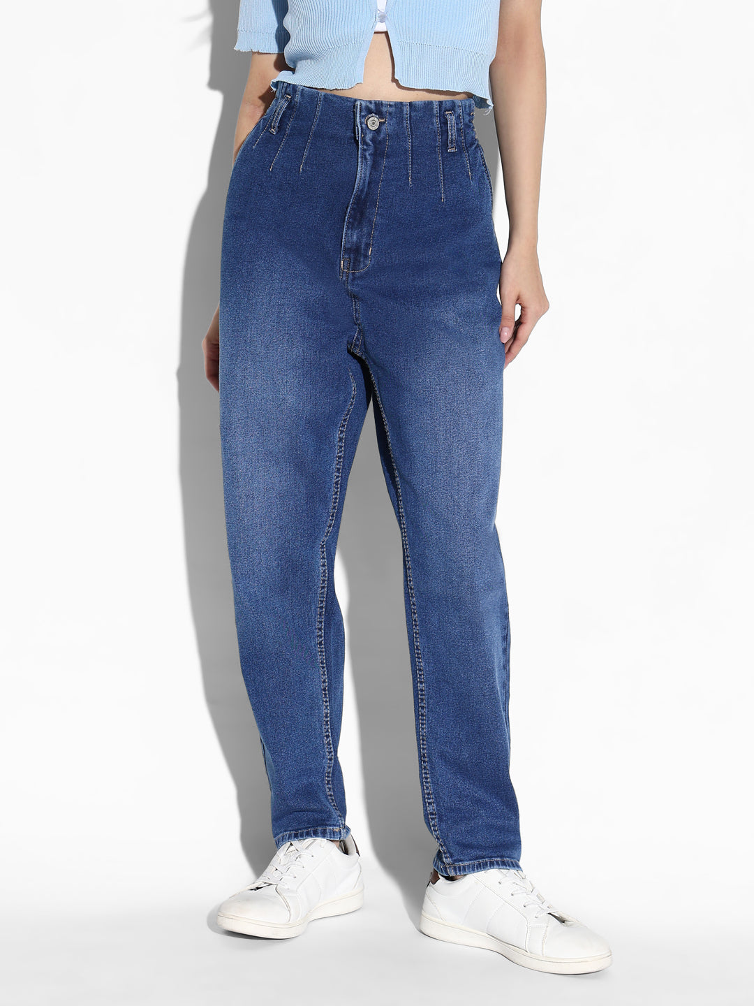 Women's Blue Cotton Comfort Light Fade Acid Wash Stretchable Jeans