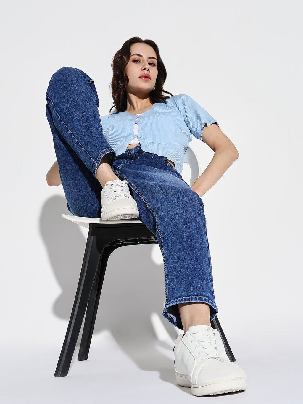 Women's Blue Cotton Comfort Light Fade Acid Wash Stretchable Jeans