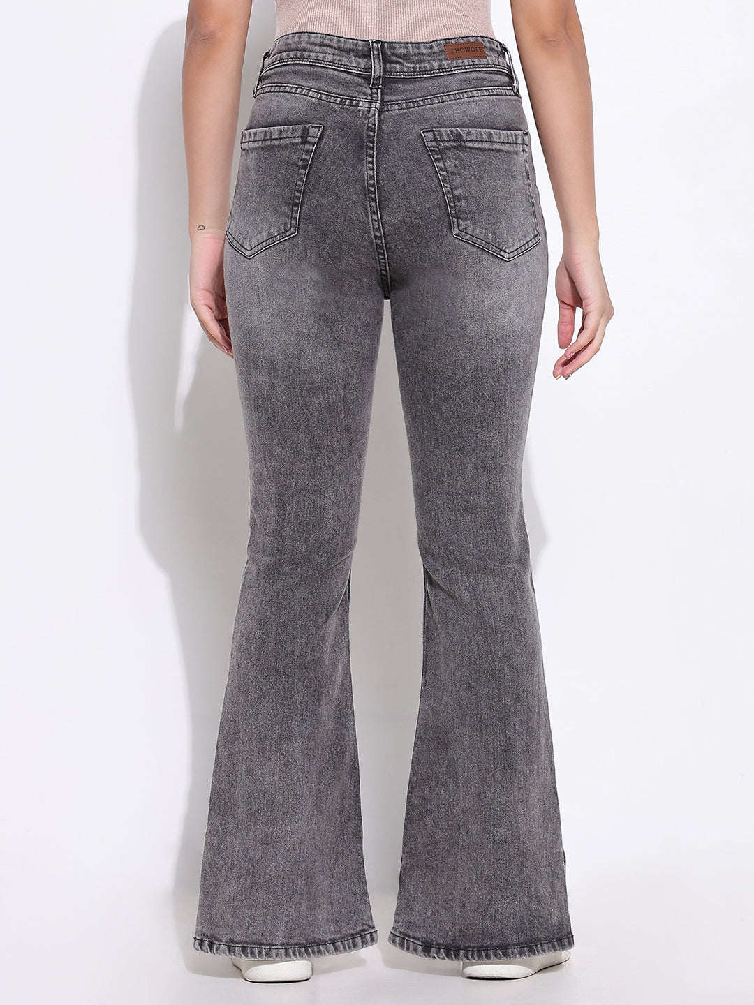 Women's Grey Comfort Bootcut Light Fade Acid Wash Stretchable Jeans