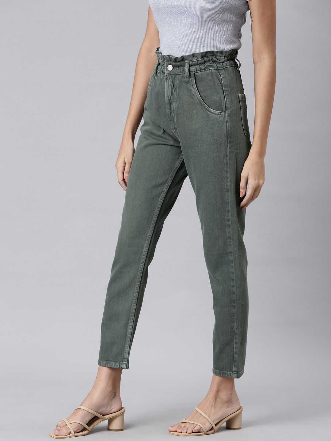 Women's Olive Jean High Rise Acid Wash Denim Jeans