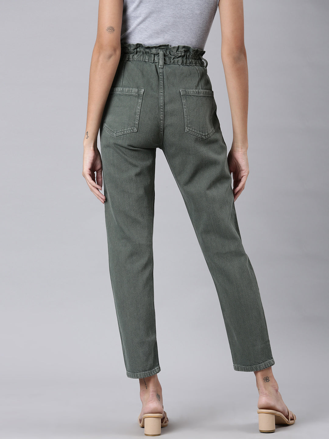 Women's Olive Jean High Rise Acid Wash Denim Jeans