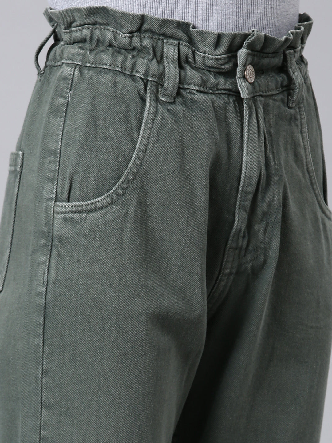 Women's Olive Jean High Rise Acid Wash Denim Jeans