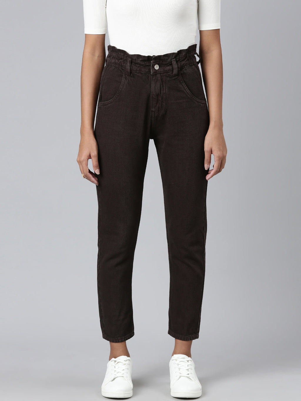 Women's Brown Mid-Rise Mom Fit Denim Jeans