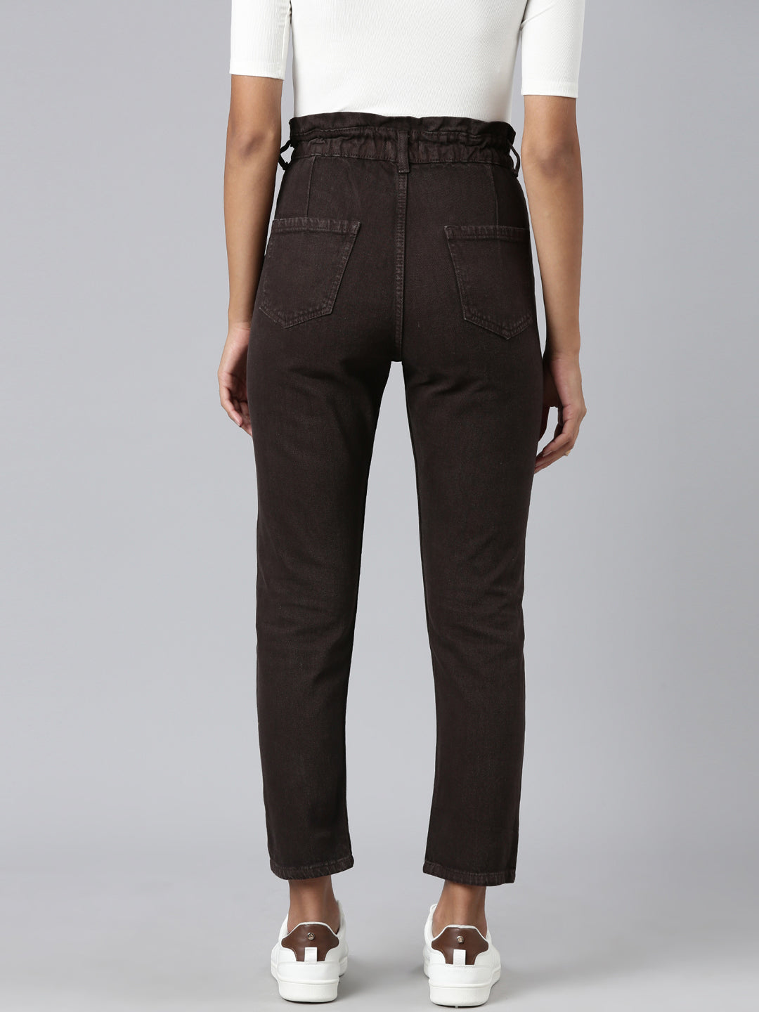 Women's Brown Mid-Rise Mom Fit Denim Jeans