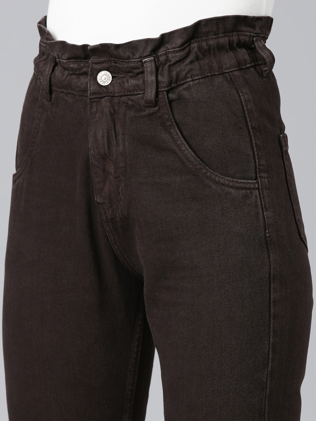 Women's Brown Mid-Rise Mom Fit Denim Jeans