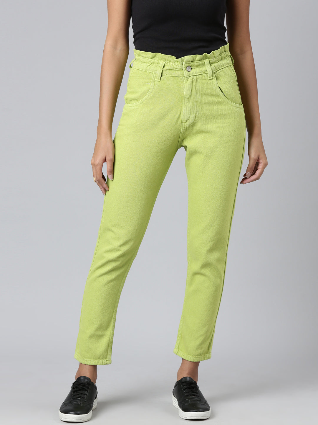 Women's Lime Green Mid Rise Mom Fit Denim Jeans
