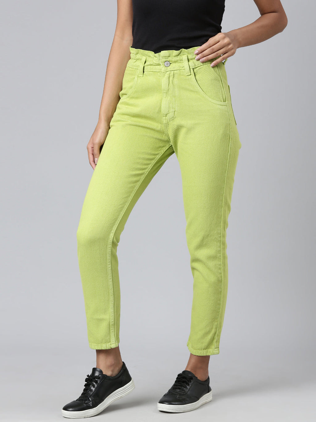 Women's Lime Green Mid Rise Mom Fit Denim Jeans