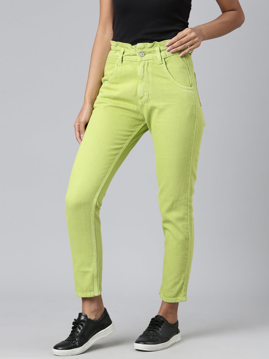 Women's Lime Green Mid Rise Mom Fit Denim Jeans