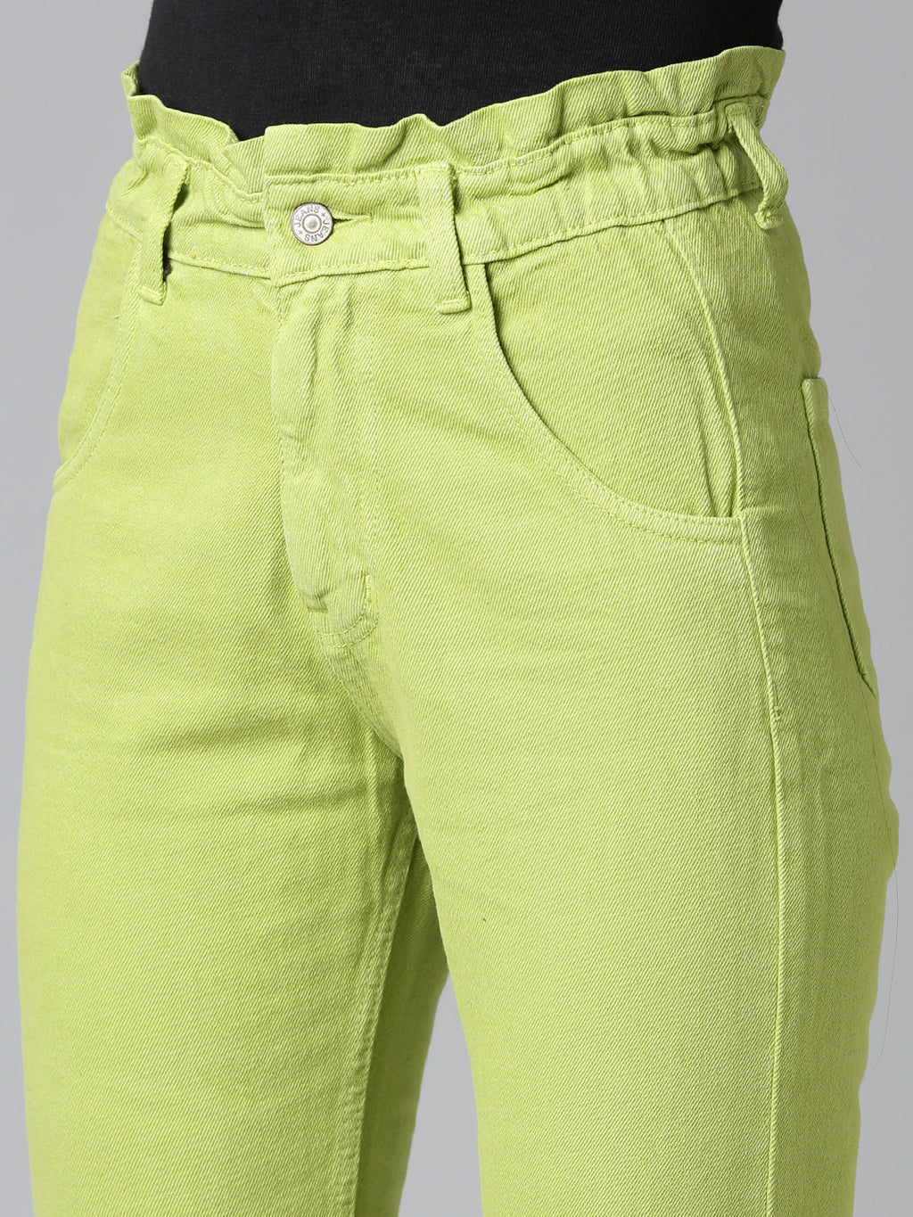 Women's Lime Green Mid Rise Mom Fit Denim Jeans