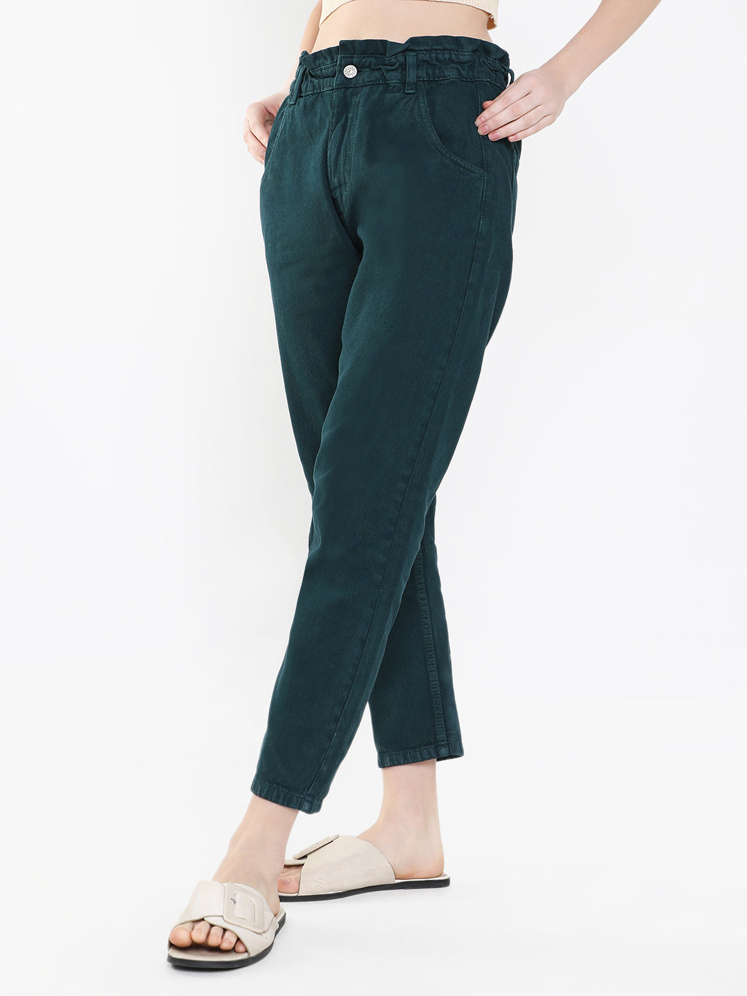 Women's Teal Jean Mom Fit Acid Wash Jeans