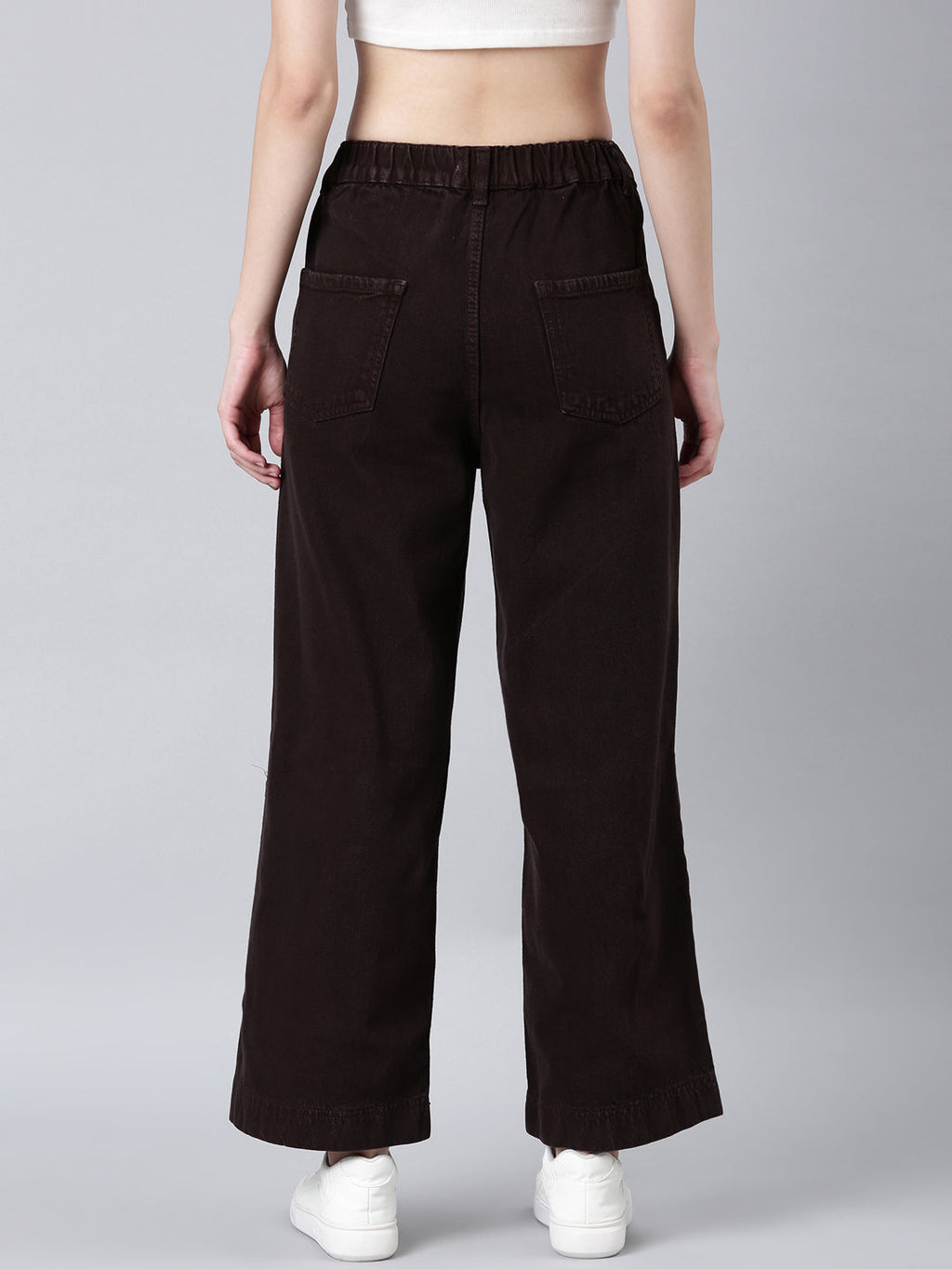 Women's Brown Wide Leg Mid-Rise Acid Wash Denim Jeans