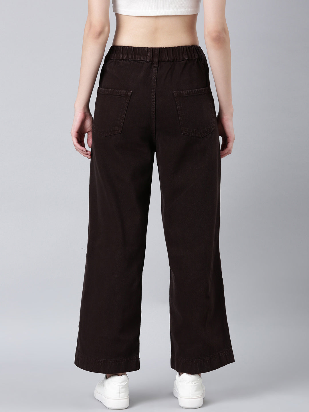 Women's Brown Wide Leg Mid-Rise Acid Wash Denim Jeans