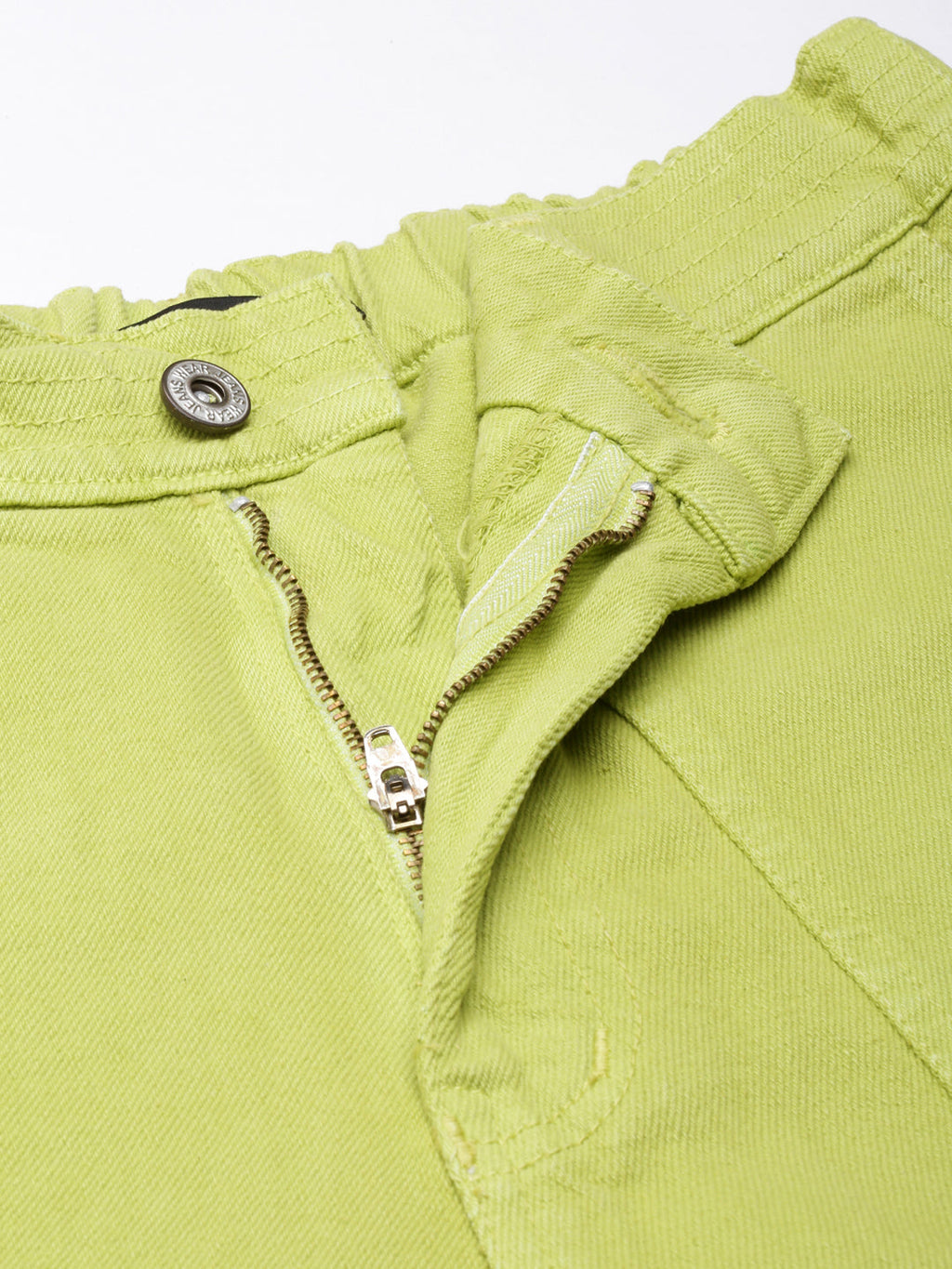 Women's Lime Green Mid Rise Wide Leg Denim Jeans