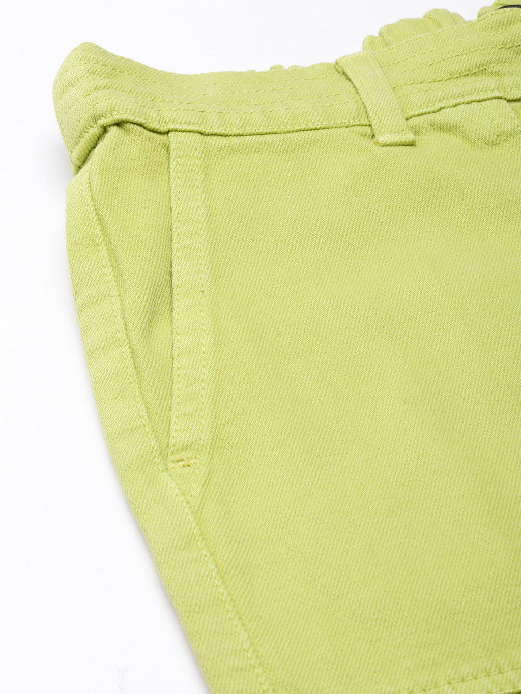 Women's Lime Green Mid Rise Wide Leg Denim Jeans