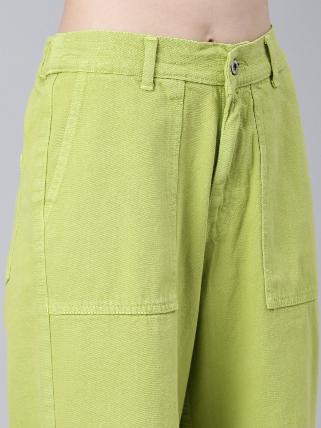 Women's Lime Green Mid Rise Wide Leg Denim Jeans